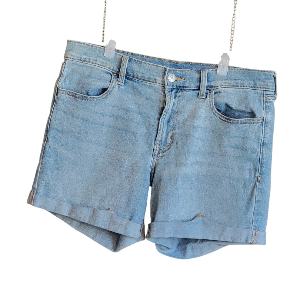 Old Navy Mid-Rise Wow Jean Shorts Womens 8 Light Wash Blue Stretch Denim Cuffed
